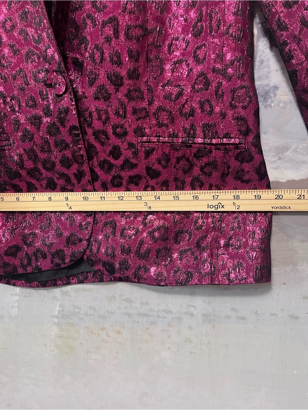 Tanya Taylor Analiese Blazer Metallic Fuchsia Burgundy Pink Leopard Print Size 4 - Picture 15 of 16